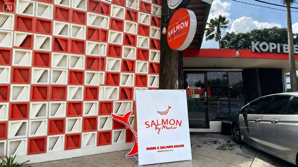 Akrilik Standing Papan Nama Restoran Sushi dan Salmon Bekasi